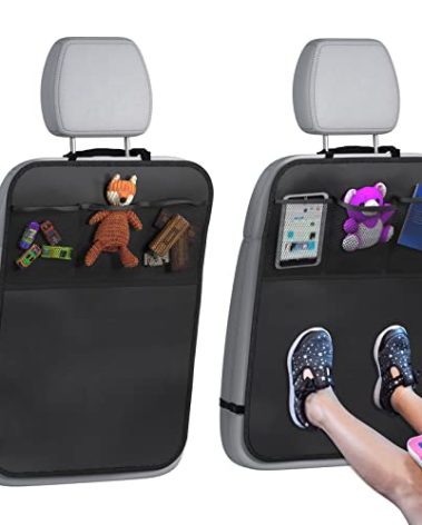 lebogner Back Seat Cover For Kids + 3 Pocket Storage Organizer, 2 Pack X-Large Waterproof Kick Mats Backseat Protector, Car Seat Back Protectors For Vehicles To Protect From Dirt, Mud & Scratches