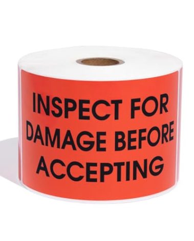 Aegis Adhesives - 3" X 5" Inspect for Damage Before Accepting Labels - Red Shipping Stickers with Permanent Adhesive (1 Roll, 500/Roll)