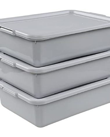 Wekioger 3 Pack Bus Tubs Commercial, 13 L Meat Tubs with Lids, Silver Grey