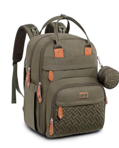 BabbleRoo Diaper Bag Backpack - Baby Essentials Travel Tote - Multi Function Water Resistant Diaper Bag, Travel Essentials Baby Bag with Changing Pad, Stroller Straps & Pacifier Case - Army Green