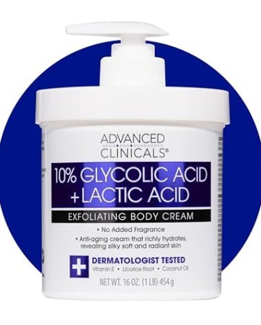 Advanced Clinicals 10% Glycolic Acid + Lactic Acid Lotion Exfoliant Moisturizing Cream With Hyaluronic Acid Moisturizer | AHA Exfoliating Body Cream Improves Look Of Uneven Rough Skin Texture, 16 Oz