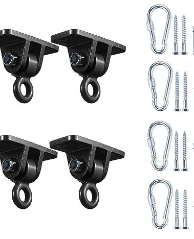 MDAIRC Heavy Duty Swing Hangers for Wooden Sets Playground Porch Indoor Outdoor & Hanging with Snap Hooks (4 pcs Black)