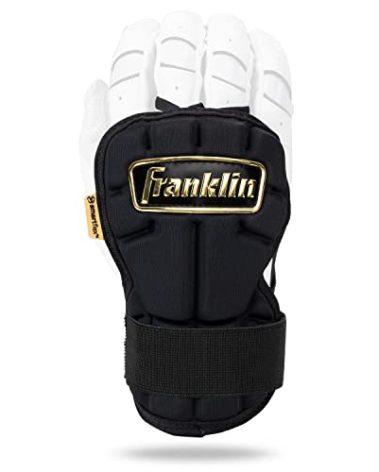 Franklin Sports Baseball Hand + Wrist Guard - PRT LG Series Adult Hand + Wrist Protector for Batting - Protective Hand, Wrist Shield - Right + Left Hand Hitters - Black/Gold - One Size - Adult