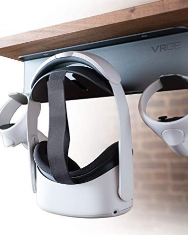 VRGE VR Stand Under Desk Storage Display Hook Organizer - Premium Metal - for Meta Oculus Quest 3/2, Sony PlayStation PS5 VR2, Valve Index and Mixed Reality Headsets