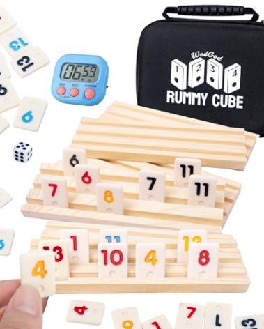 WodGod 6 Player Travel Rummy Cube Game Set, Travel Size Rummy Cube, Mini Rummy Cube Game with 160 Mini Tiles,6 Racks,1Timer,1 Portable Case for Family Classic Party Game