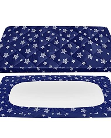 Pack and Play Sheets Fitted, Breathable Thick Playard Lovely Print Cover 39"×27"×5" Compatible with Graco Pack n Play, Navy Star