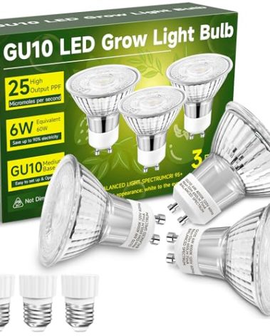 UNILAMPRO GU10 Grow Light Bulb, Full Spectrum Plant Grow Lights, Natural White 4000K Plant Light for Indoor Plants for Small Plant Pots, 6W LED Grow Light, Grow Lamp for Low Light Plants, 3 Pack