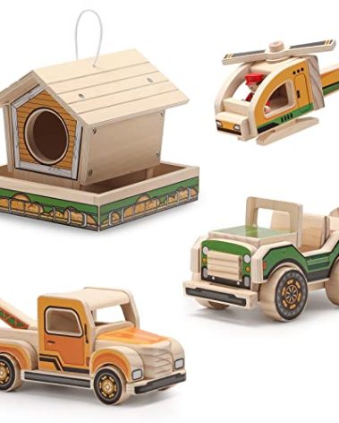 SainSmart Jr. Woodworking Building Kit, 4-in-1 Kids STEM Projects Set, DIY Wood Crafts Assembly Toys with Different Combinations for Boys and Girls