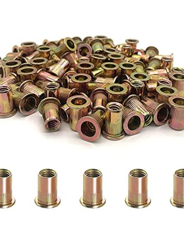 100PCS 1/4"-20 Rivet Nuts, Carbon Steel UNC Rivet Nut Set, Flat Head Threaded Rivets Nut Inserts for Metal(1/4"-20)
