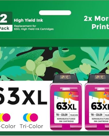 63XL Color Ink Cartridge Replacement for HP Ink 63 XL 63XL Tri-Color to Work with 3830 4520 4650 5258 5255 5200 4655 4652 4512 5252 2132 1112 5222 4510 2130 3833 4654 4511 Printer (High-Yield,2-Pack)