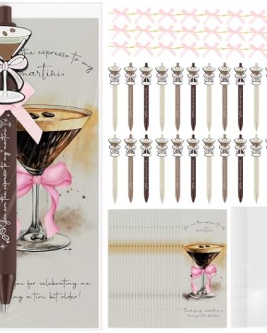 Sinload 24 Sets Christmas Espresso Martini Gift Pens Bulk with Cocktail Theme Cards a Tini Bit Older Birthday Decorations for Women Coquette 21st Birthday Bridal Shower Xmas Wedding Party Supplies