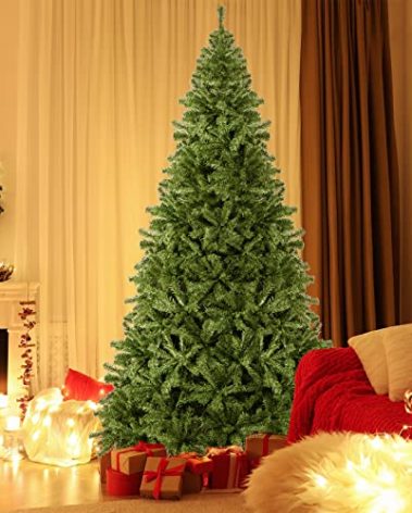 9FT Artificial Christmas Tree, Premium Hinged Xmas Tree with 2132 Branch Tips, Metal Stand, Christmas Pine Tree for Indoor and Outdoor Holiday Decoration