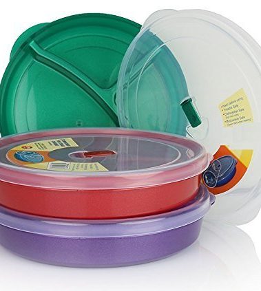 Chef's Choice Regent Products (Set of 3) Microwave Food Storage Tray Containers - 3 Section/Compartment Divided Plates w/Vented Lid