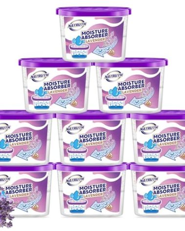 NATRUTH Moisture Absorbers with Lavender Scent,9-Pack Portable Closet Dehumidifier, Odor Eliminator Absorber Bucket, Unscented Humidity Absorber,Cleaner Air Dehumidifier for Closet,Bathrooms