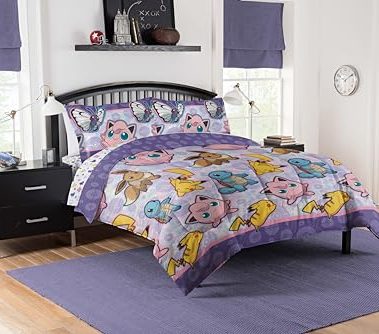 NORTHWEST Pokemon Full Sized Bed in a Bag Set, Anime Kids Bedding, Boys and Girls Blankets, Friendly Battle