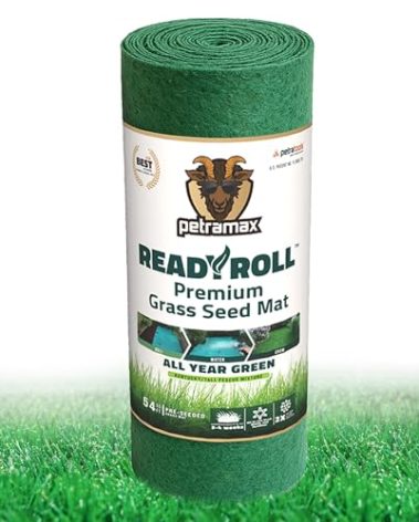 Petramax ReadyRoll Biodegradable Grass Seed Mat for Lawn (54 ft.) - All Year Green 3-in-1 Tall Fescue & Kentucky Grass Seed Rolls w/Mulch & Fertilizer - Lawn Repair Patch - Just Roll, Water, Grow