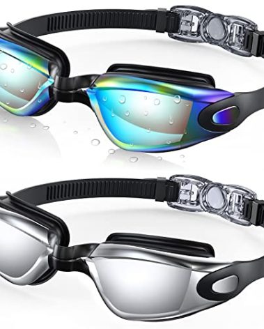Aegend Swim Goggles, 2 Pack UV Protection, Adjustable, Anti Fog Swimming Goggles No Leaking Adult Men Women Youth, Aqua & Bright Sliver