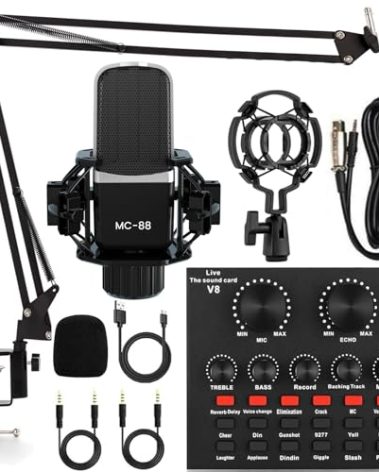 LUVUMVLT Podcast Equipment Bundle, V8 Audio Interface with Cardioid Designer BM800 Mic, Studio Condenser Microphone Perfect for Podcasting, Recording, Singing, Streaming and Gaming