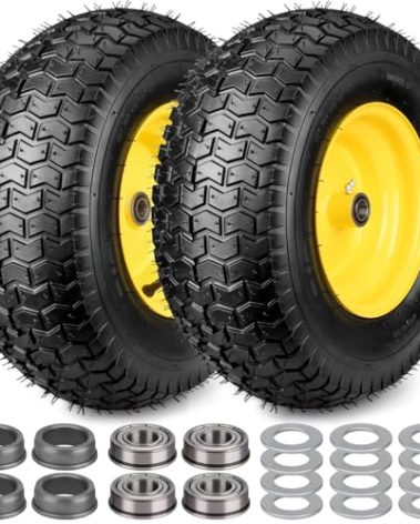 16 x 6.50-8 Tire and Wheel, 2 Pcs Lawn Mower Tires 16x6.50-8 with 3/4" & 5/8" Precision Bearings -1" Bushings & 3" Offset Hub, 16x6.50x8 Lawn Tractor Tires Fit Most Craftsman John Deere Riding Mower