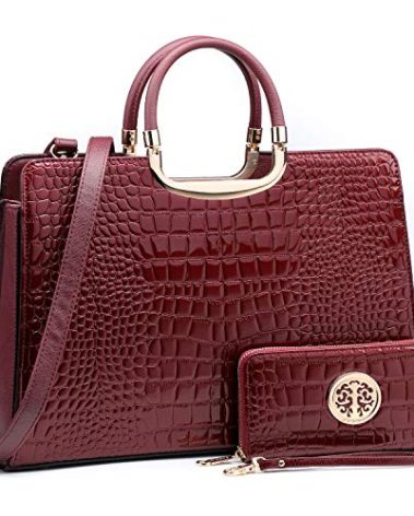 Womens Handbag Top Handle Shoulder Bag Tote Satchel Purse Work Bag with Matching Wallet (2-Croco Wine)
