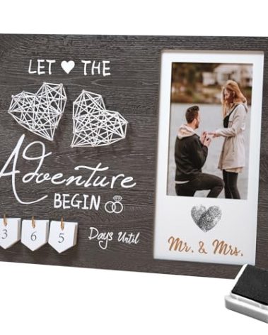 Inovayer Engagement Gifts for Couple, Wedding Countdown Heart Thumbprint Picture Frame and Ink Kit, Bride to be Gift, Cool Engagement Present for Her Women, Fiance Gifts