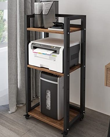 Natwind 3-Tier Movable Printer Stand Floor-Standing Desk Side Shredder Stand Computer Host Holder Adjustable Storage Shelf Rack on Wheels for Fax Scanner File Book (Retro)