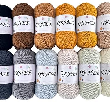 QKHEE Yarn for Crocheting and Knitting 12 * 1.76 Oz (50G) /195yd, Fine/Fingering Weight (1), 60% Cotton 40% Acrylic Soft Yarn kit for Making Sweater and amigurumi (Morandi)