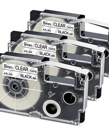Aonomi XR-9X2S XR-9X Label Tape Replace for Casio 3/8" 9mm Black on Clear Labeling Tape Compatible with Casio KL-120 KL-60 KL60SR KL100 KL750 KL780 KL7000 KL7200 Label Maker, 3-Pack