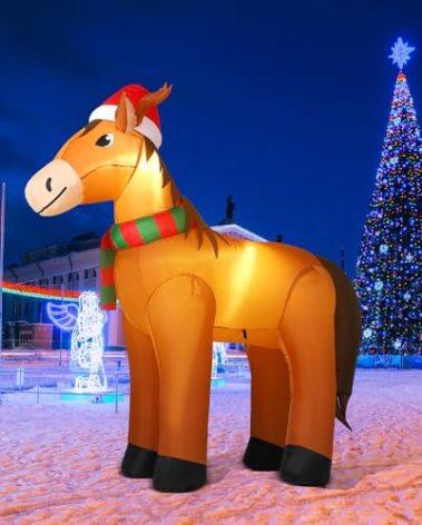 Shappy 6ft Christmas Inflatables Horse Blow up Horse LED Lighted Xmas Inflatable Farm Animals Christmas Yard Decoration for Xmas Indoor Outdoor Farm Lawn Yard Garden Decor