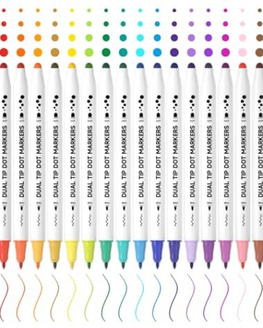 Shuttle Art 18 Colors Dual Tip Dot Marker Pens for Kids Adults, 18 Classic Colors, 0.8mm Fine Tip and Flexible Dot Tip for Journaling, DIY Crafts, Scrapbooks