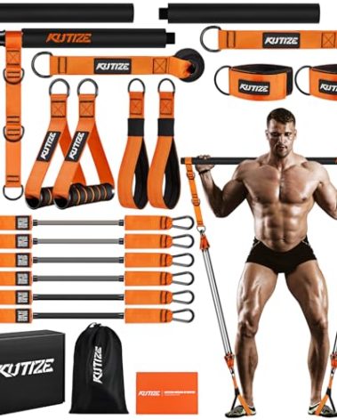 KUTIZE Pilates Bar Kit with Resistance Bands, Heavy Duty Pilates Equipment for Men, Training Bands with Handles for Legs, Hip, Back, Arm, Abs, Chest, Shoulders, Portable Home Gym Workout Equipment