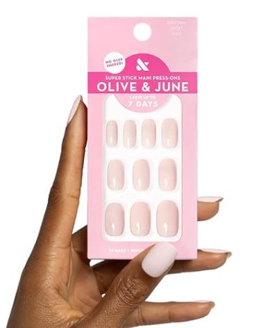 Olive & June Classic Super Stick Mani Press On Nails | Short Squoval | No Glue Needed | 32 Tab Nails in 16 Sizes | Non-Toxic Tabs Easy On-Off Non-Damaging Realest Look | 7-Day Wear | Tutu Pastel Pink