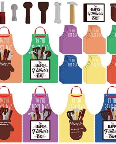 Colarr 24 Sets Father's Day Craft Kit for Kids DIY Make Your Own Apron Craft Kit from Kid to Father for Dad Family Classroom Activities Art Project