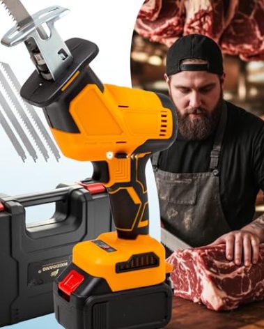 Brushless Motor Electric Meat and Bone Saw, 2600mAh Handheld Butchering Tool with （4 Upgraded Blades）- Home Butcher Saw Kit with 1 toolbox, 1 Battery