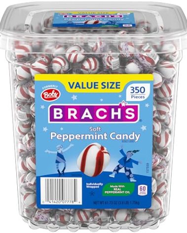 Brach's Bobs Sweet Stripes Soft Peppermint Candy, Individually Wrapped Pieces, 3.9 lb Tub (350 Count)