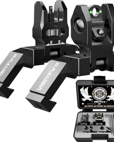 Visiofire 45 Degree Offset Iron Sights| Flip Up Fiber Optic Sights with Red Green Dots| Tool-Free Adjustable Back Up Canted Iron Sights Rapid Transition