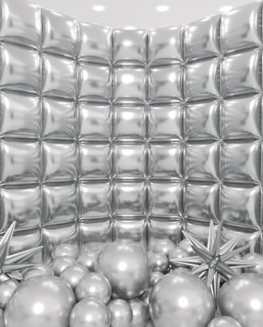 HKYOOD 50pcs Metallic Silver Square Foil Balloons Wall Backdrop with 79pcs Metallic Silver Balloon Garland Arch Kit, Double Sided Balloon Tunnel for Anniversary Engagement Birthday Prom Decorations