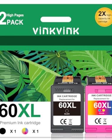60XL Ink Cartridges for HP Printers Replacement for HP 60 60 XL Combo Pack Work for DeskJet D1660 D2500 D5560 F2400 F4200 F4580; ENVY 100 110 120; PhotoSmart C4600 C4700 Printer (1 Black 1 Tri-Color)
