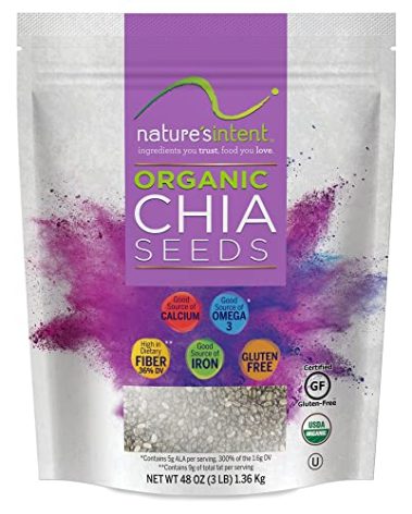 Nature's Intent Organic Chia Seeds - 3lb Bag - USDA Organic, Non-GMO, Vegan, Gluten-Free, Kosher, Keto & Paleo - Good Source of Calcium, Omega 3 and Iron - for Salads, Yogurt & Smoothies