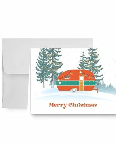 Paper Frenzy Camper Camping Christmas Holiday Cards with White Envelopes - 25 pack