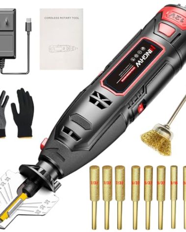 Electric Cordless Chainsaw Sharpener Kit, Chain Saw Sharpener Tool 12V Battery powered with 9 Titanium Plated Diamond Bits(3 types) & brush head & Angle Attachment, Easy to Use for All Chainsaw Chains