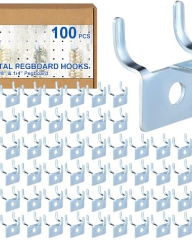 Tandefio 100 Pcs Pegboard Hooks Metal Prong Hook Peg Board for Hanging Hangers for Wall Picture Jewelry Display Tool (Silver)