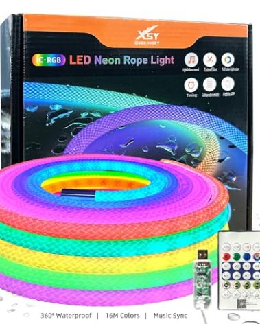 16.4ft Neon LED Rope Lights, 360 Led Light Strip Waterproof Strip with Music Sync,Remote & APP Control,USB-Powered Flexible Lighting for Indoor/Outdoor Gaming Room,Bedroom, and Wall Decor