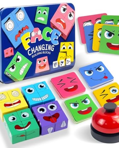 Wooden Face Changing Magic Cube Game, Montessori Puzzle Game for Kids Educational Face Changing Cubes