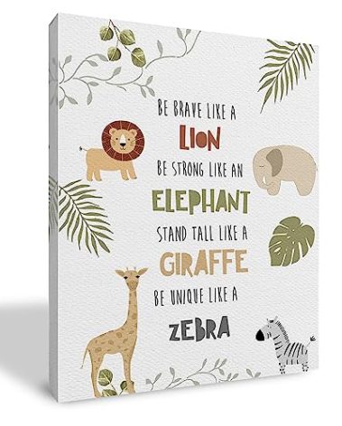 Qvapt Safari Wall Decor,Jungle Animals Nursery Wall Decor,Nursery Wall Decor,Safari Framed Canvas Prints Wall Art,Tropical Jungle Safari Animals Wall Art Decor For Kids Room Playroom(11x14inch)
