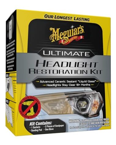 Meguiar's Ultimate Headlight Restoration Kit - The Perfect Headlight Repair Kit to Remove Yellowing and Cloudiness from Headlights - Easy to Use and Seals Headlights with 18 Plus Months of Protection