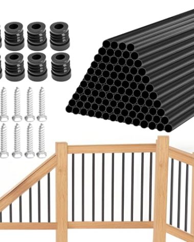 kuailebuy 100 Pack 36" Aluminum Deck Balusters,3/4" Round Aluminum Balusters for Deck Railing,with Screws & Connectors,Black Deck Rail Spindles for Wood/Composite Fencing