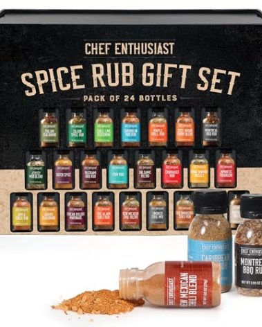 Holiday Gift Grilling Spices & Seasoning Set - 24 Unique Gourmet BBQ Spice Rub Sampler (Kosher) - Gift Set for Birthday, Anniversary, Men, Dads, Husbands - By Chef Enthusiasts