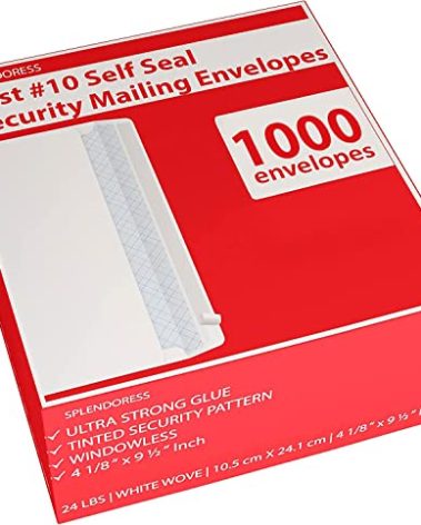 #10 Envelopes Letter Size Self Seal | 1,000 Business Mailing Security Peel and Sealing Envelope | 100% Tinted | no 10 White Windowless Legal Regular Plain Envelops Pack | 4-1/8 x 9-1/2 Inches | 24 LB