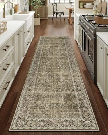 PureCozy Light Brown 3x12 Vintage Area Rug Hallway Indoor Kitchen Washable Living Room Carpet Tribal Distressed Rug Retro Accent Throw Rug for Office Dining Room Bathroom